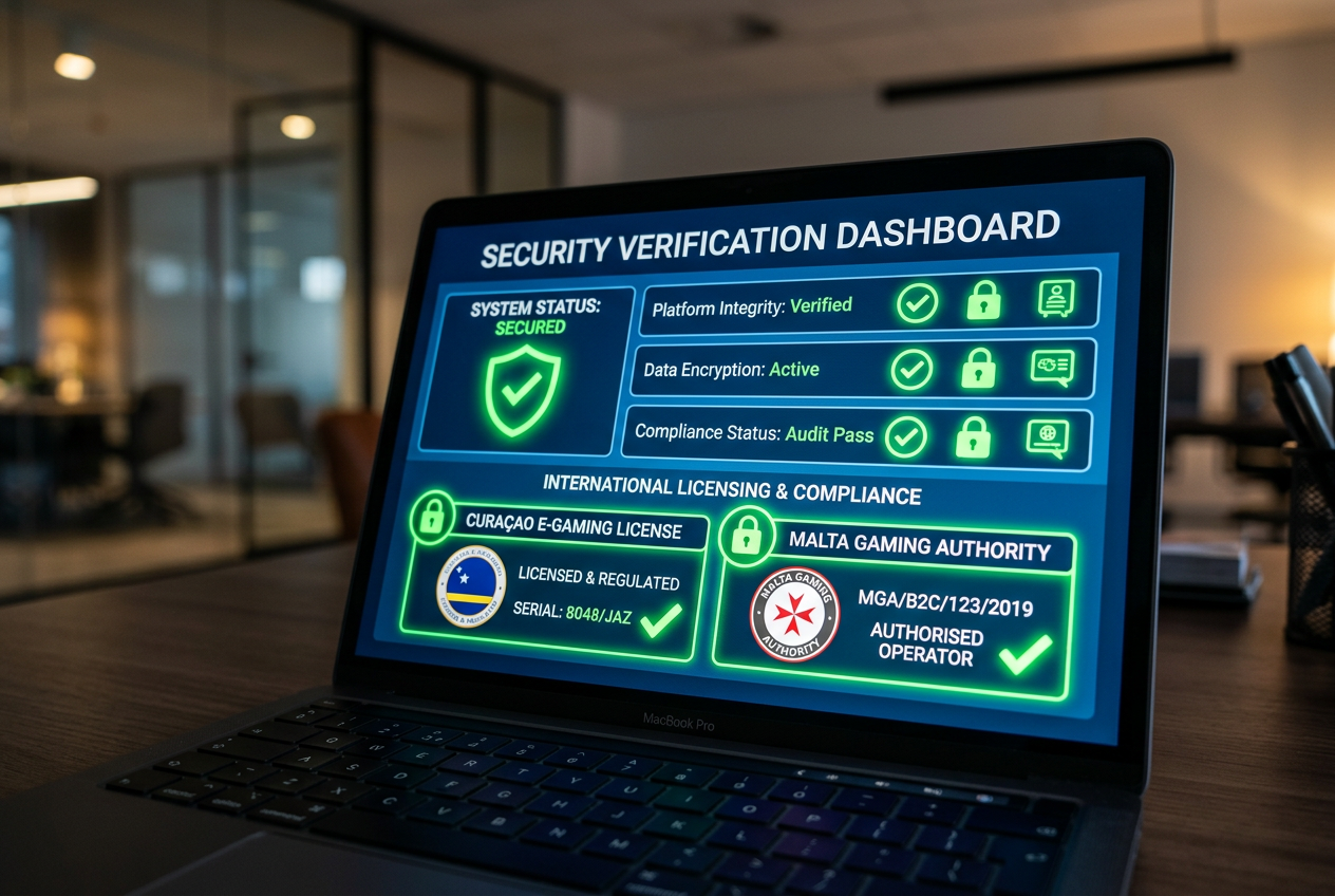Digital security and licensing verification icons on a screen